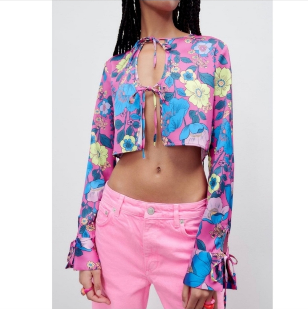 Zara Satin Effect Floral Printed Top NWT